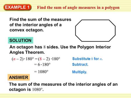 Find the sum of angle measures in a polygon
