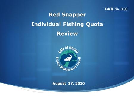 Red Snapper Individual Fishing Quota Review August 17, 2010 Tab B, No. 11(a)
