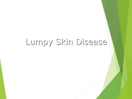 Lumpy Skin Disease. Overview  Organism  Economic Impact  Epidemiology  Transmission  Clinical Signs  Diagnosis and Treatment  Prevention and Control.