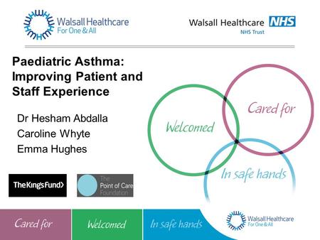 Paediatric Asthma: Improving Patient and Staff Experience Dr Hesham Abdalla Caroline Whyte Emma Hughes.