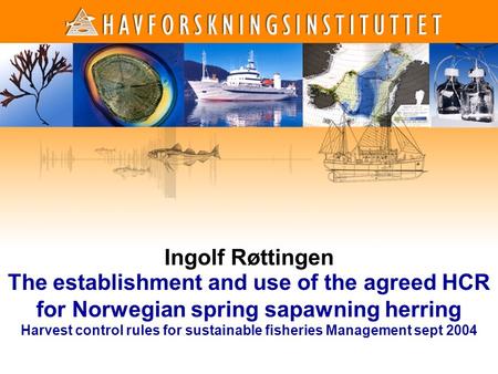 1 1 Ingolf Røttingen The establishment and use of the agreed HCR for Norwegian spring sapawning herring Harvest control rules for sustainable fisheries.