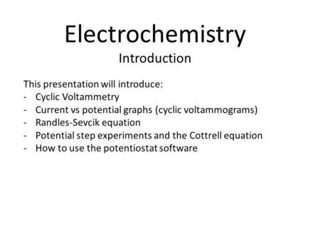 Electrochemistry Introduction