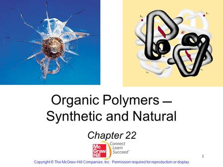1 Organic Polymers  Synthetic and Natural Chapter 22 Copyright © The McGraw-Hill Companies, Inc. Permission required for reproduction or display.