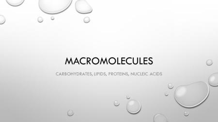 MACROMOLECULES CARBOHYDRATES, LIPIDS, PROTEINS, NUCLEIC ACIDS.