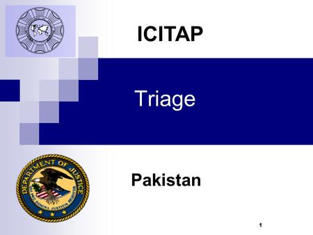 1 Triage Pakistan ICITAP. Learning Objectives Define triage Know the principles of triage Know the categories of triage Know what is mass casualties (MASCAL)