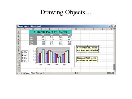 Drawing Objects…. This lesson will cover: What Can You Draw? How to … Add Graphics to your worksheet Draw and Format AutoShapes Draw and Format Text Boxes.