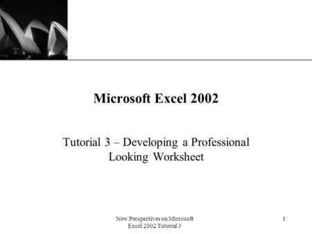 XP New Perspectives on Microsoft Excel 2002 Tutorial 3 1 Microsoft Excel 2002 Tutorial 3 – Developing a Professional Looking Worksheet.