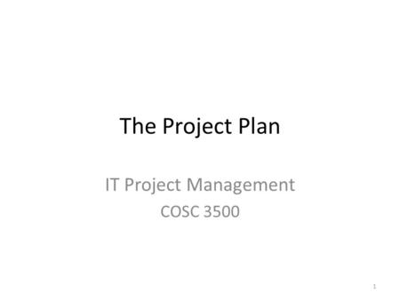 The Project Plan IT Project Management COSC 3500 1.