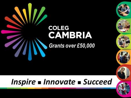 Grants over £50,000 Inspire Innovate Succeed. Process Inspire Innovate Succeed www.cambria.ac.uk A two step process; Stage 1 – on one page proforma with.