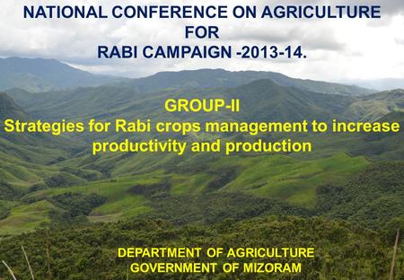 NATIONAL CONFERENCE ON AGRICULTURE DEPARTMENT OF AGRICULTURE