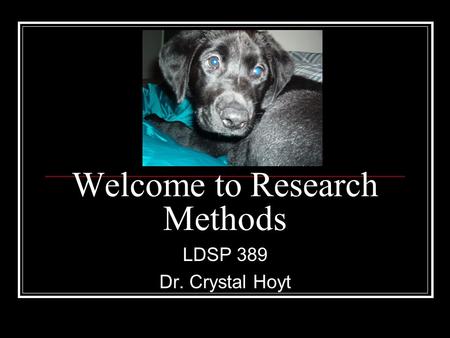 Welcome to Research Methods LDSP 389 Dr. Crystal Hoyt.