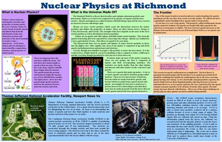 Nuclear Physics at Richmond The Frontier One of the major frontiers in nuclear physics is understanding why quarks and gluons act the way they do to create.