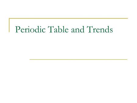 Periodic Table and Trends. Organization of the Periodic Table 1. First created by Dmitri Mendeleev A. Organized atoms by atomic masses B. This was ok,