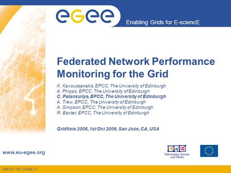 INFSO-RI-508833 Enabling Grids for E-sciencE www.eu-egee.org Federated Network Performance Monitoring for the Grid K. Kavoussanakis, EPCC, The University.