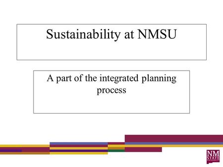 Sustainability at NMSU A part of the integrated planning process.