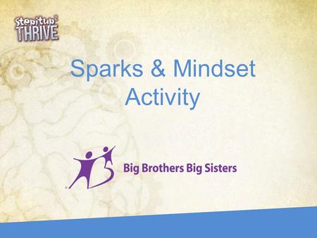 Sparks & Mindset Activity. The Brain Agenda Talk about your Sparks Learn how your brain thinks thoughts Tackle challenge with a “Growth Mindset” Do Advice.