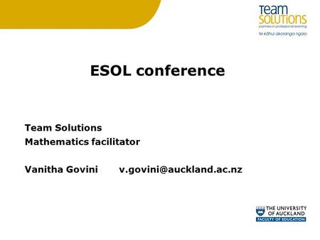 ESOL conference Team Solutions Mathematics facilitator Vanitha Govini