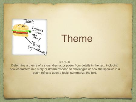 Theme 5.R.RL.02 Determine a theme of a story, drama, or poem from details in the text, including how characters in a story or drama respond to challenges.