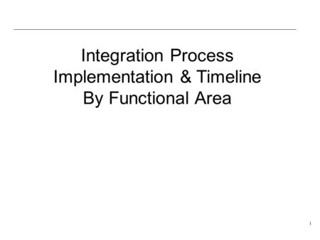 1 Integration Process Implementation & Timeline By Functional Area.