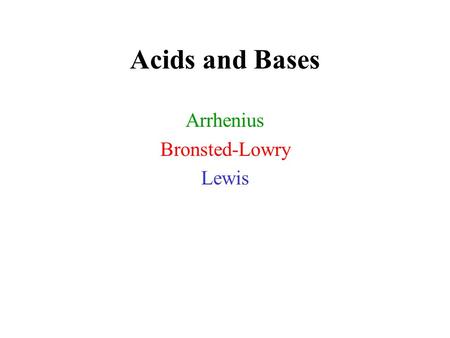 Acids and Bases Arrhenius Bronsted-Lowry Lewis. Definitions of Acids/Bases.