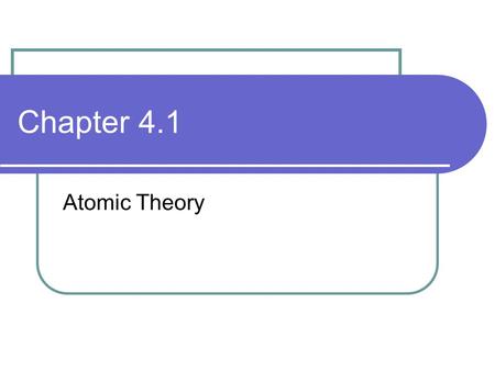 Chapter 4.1 Atomic Theory. Atom Smallest particle of an element that has all the properties of that element Atomic theory is the study of the nature of.