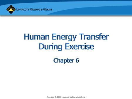 Copyright © 2006 Lippincott Williams & Wilkins. Human Energy Transfer During Exercise Chapter 6.