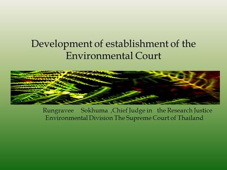 Development of establishment of the Environmental Court Rungravee Sokhuma,Chief Judge in the Research Justice Environmental Division The Supreme Court.