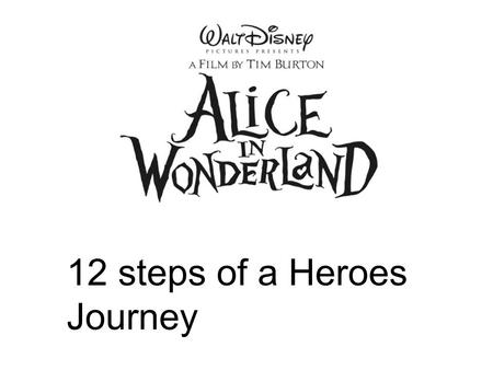 12 steps of a Heroes Journey. Ordinary World Alice is an unusual young women that let’s her curiosity and wild imagination get the best of her.