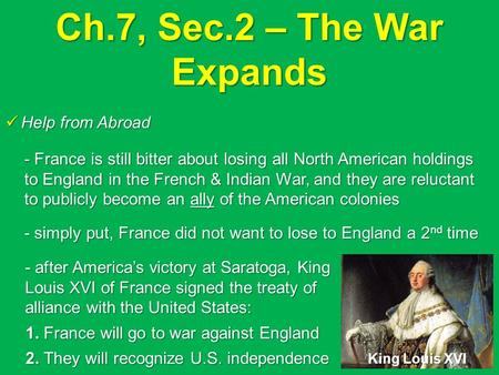 Ch.7, Sec.2 – The War Expands Help from Abroad