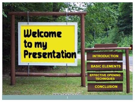 1 EFFECTIVE OPENING TECHNIQUES INTRODUCTION BASIC ELEMENTS CONCLUSION.