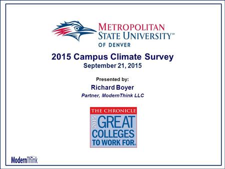 Presented by: Richard Boyer Partner, ModernThink LLC 2015 Campus Climate Survey September 21, 2015.