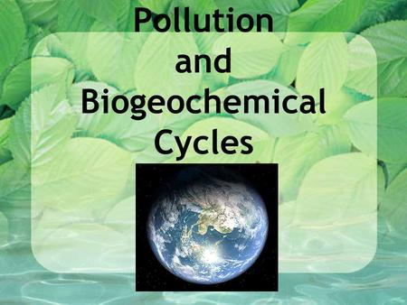 Pollution and Biogeochemical Cycles. Why should you care about the Earth? Pick a partner that sits near you. Write two or three reasons.