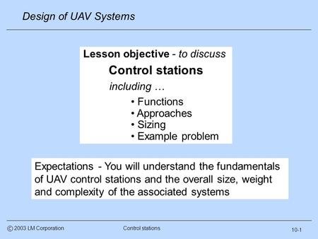 Control stations Design of UAV Systems Lesson objective - to discuss