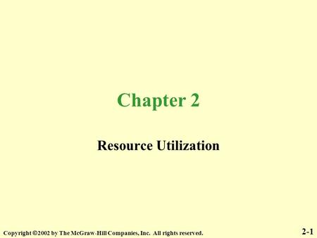 Chapter 2 Resource Utilization 2-1 Copyright  2002 by The McGraw-Hill Companies, Inc. All rights reserved.