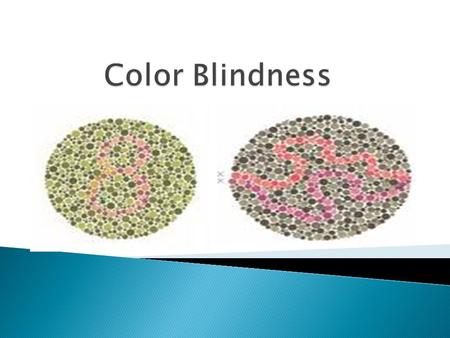  Condition in which certain colors can not be distinguished  Red-Green most common (99%)  Blue-Yellow; Rare no test available.
