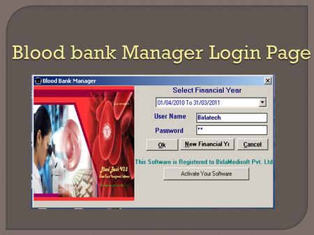 Blood bank Manager Login Page. Main Page Camp Entry.