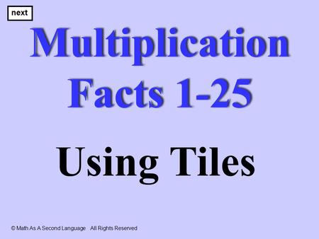 Multiplication Facts 1-25