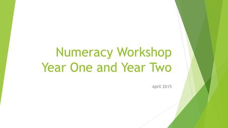 Numeracy Workshop Year One and Year Two April 2015.