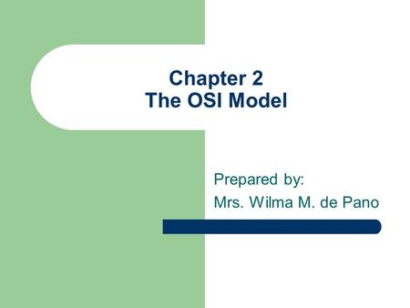 Chapter 2 The OSI Model Prepared by: Mrs. Wilma M. de Pano.