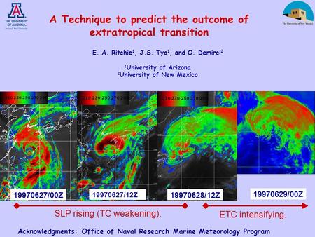 19970628/12Z19970627/00Z 19970627/12Z 19970629/00Z SLP rising (TC weakening). ETC intensifying. A Technique to predict the outcome of extratropical transition.