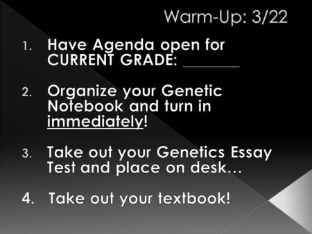  Turn in your Article Analysis on GM Crops and Gene Flow  Turn in your DNA Model – if finished  Finish Karyotyping your patients. AGENDA 1. Finish.