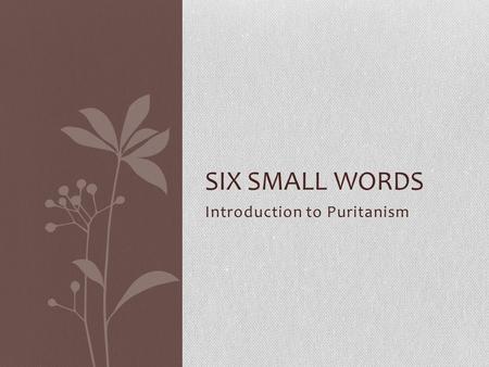 Introduction to Puritanism SIX SMALL WORDS. Activating Strategy The bet…