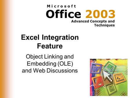 Office 2003 Advanced Concepts and Techniques M i c r o s o f t Excel Integration Feature Object Linking and Embedding (OLE) and Web Discussions.