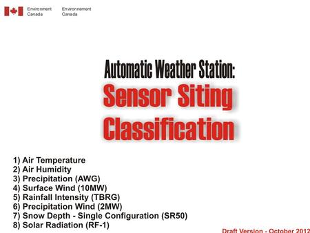 1. Sensor Classification System Canadian Version: Siting Classification Rodica Nitu.