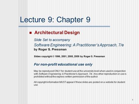 Lecture 9: Chapter 9 Architectural Design
