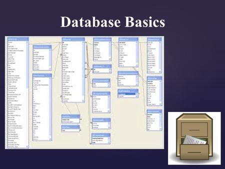 Database Basics   Describe the basic organization of a database.   Summarize advantage to using database software.   Define GIGO, and explain how.