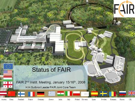 FAIR – Facility for Antiproton and Ion Research Austria China Finnland France Germany Greece India Italy Poland Slovenia Spain Sweden Romania Russia UK.