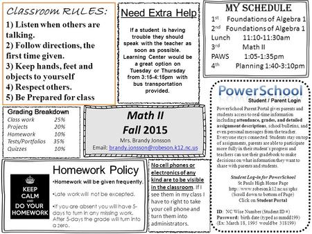 Math II Fall 2015 Mrs. Brandy Jonsson   PowerSchool Parent Portal gives parents and.