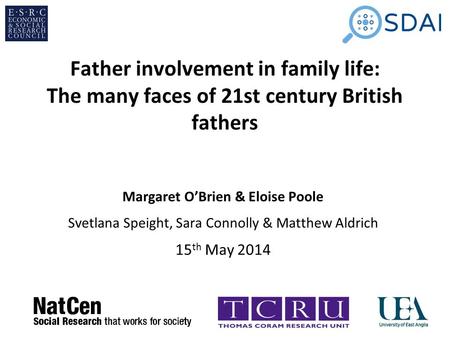 Father involvement in family life: The many faces of 21st century British fathers Margaret O’Brien & Eloise Poole Svetlana Speight, Sara Connolly & Matthew.