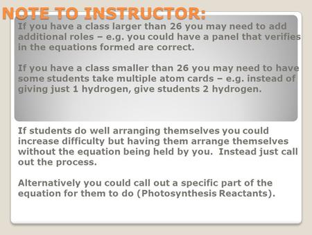 NOTE TO INSTRUCTOR: If you have a class larger than 26 you may need to add additional roles – e.g. you could have a panel that verifies in the equations.